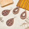 2 Pairs 2 Style Natural Wood Hollow Out Teardrop Dangle Earrings EJEW-AN0001-54-7