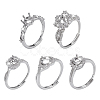 5Pcs 5 Styles Adjustable Brass Micro Pave Clear Cubic Zirconia Ring Components KK-WR0001-86-1