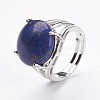 Adjustable Natural Lapis Lazuli Finger Rings RJEW-F075-01L-4