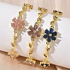 Brass Micro Pave Cubic Zirconia Flower & Leaf Link Chain Bracelets for Women BJEW-G764-03G-1