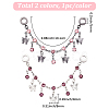 2Pcs 2 Colors Brass Burgundy Rhinestone European Safety Chains with Charms KK-BM0001-03-2