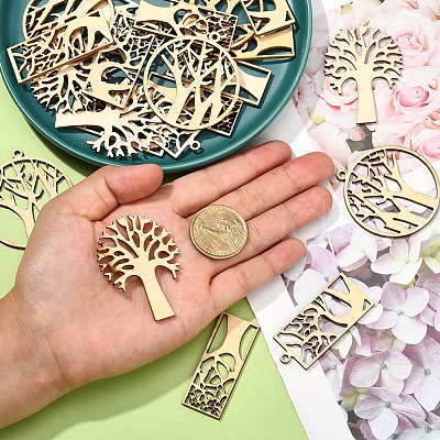 100Pcs Wood Pendants WOOD-CJ0001-62-1
