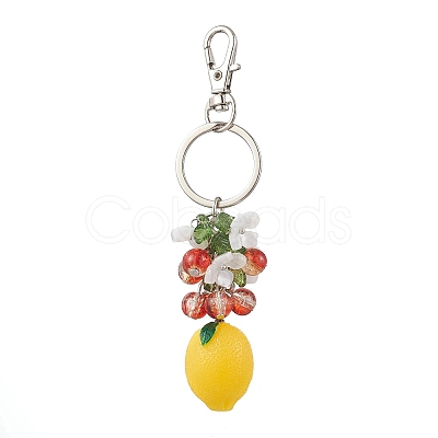 5Pcs Opaque Resin & Spray Painted Crackle Glass Keychains KEYC-JKC01343-1
