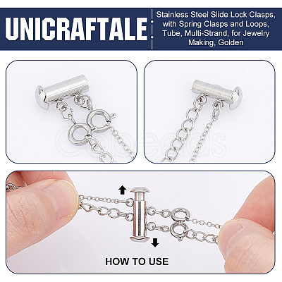 3Pcs 3 Styles 304 Stainless Steel Slide Lock Clasps STAS-UN0042-03P-1