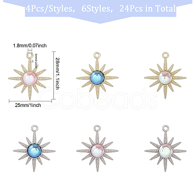 24Pcs 6 Styles Rack Plating Alloy Pendants FIND-CA0008-01-1