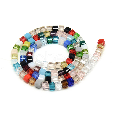 Faceted Transparent Glass Cube Beads Strands X-GLAA-R163-8c8-01-1