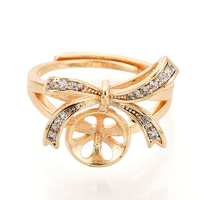 Bowknot Brass Micro Pave Clear Cubic Zirconia Adjustable Ring Settings KK-T076-27G-1
