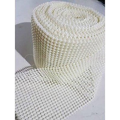 24 Rows ABS Plastic Imitation Pearl Mesh Ribbon Roll OCOR-R072-01-1