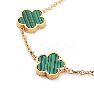 Flower Resin Imitation Gemstone Link Chain Bracelets BJEW-K247-01G-02-1