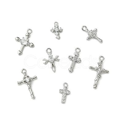 8Pcs 8 Styles Brass Micro Pave Clear Cubic Zirconia Charms KK-CJ0004-22-1