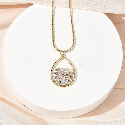 304 Stainless Steel Micro Pave Clear Cubic Zirconia Pendant Necklaces for Women NJEW-Z103-01G-05-1