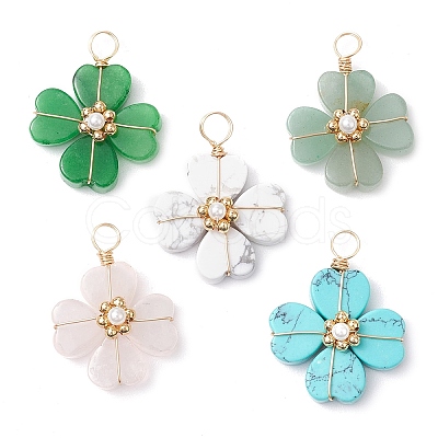 Natural & Synthetic Mixed Gemstone Clover Pendants PALLOY-JF03180-1