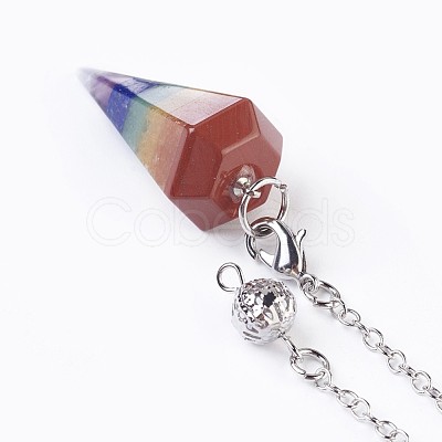 Natural Mixed Gemstone Hexagonal Pointed Dowsing Pendulums Chain G-F639-11-1