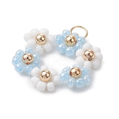 Flower Glass Seed Beads Pendants PALLOY-JF02979-1