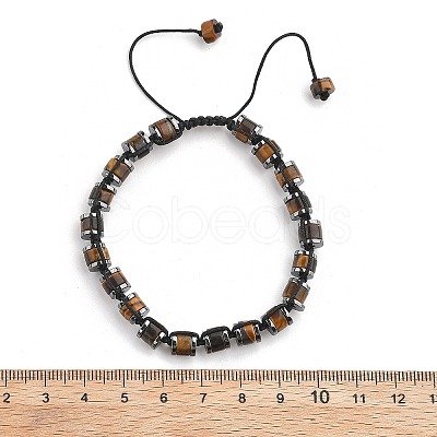 Adjustable Natural Tiger Eye and Non-magnetic Synthetic Hematite Braided Bead Bracelets BJEW-Z090-01K-1