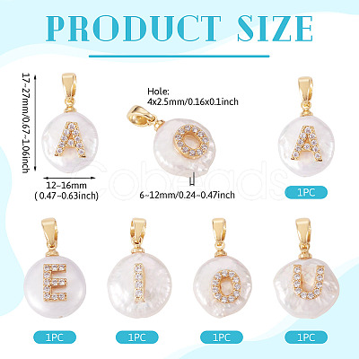 5Pcs 5 Styles Natural Cultured Freshwater Pearl Nuggets with Letter Pendants KK-TA0002-37-1