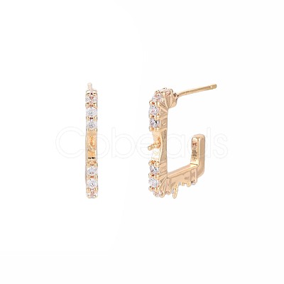 Brass Micro Pave Clear Cubic Zirconia Stud Earring Findings KK-S364-128-1