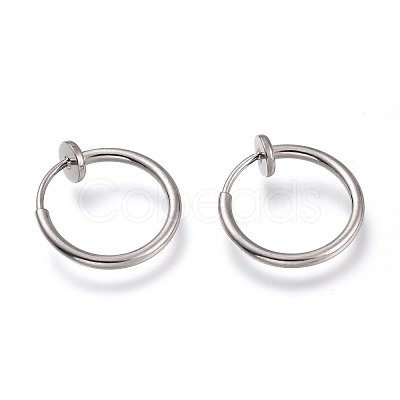 Tarnish Resistant 304 Stainless Steel Retractable Clip-on Hoop Earrings X-STAS-O135-01D-1