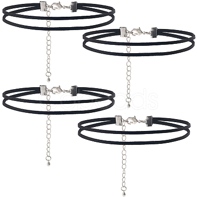 4Pcs Imitation Leather Double Layer Choker Necklaces NJEW-SC0001-68-1