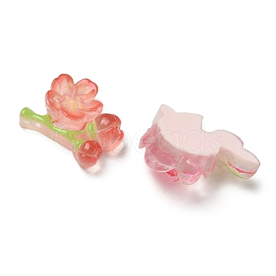 Floral Printed Transparent Resin & Glitter Powder Cabochons RE-CBA332C-03-1