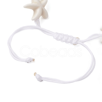 Starfish Synthetic Turquoise & Acrylic Pearl Braided Bead Bracelets for Women BJEW-JB11263-02-1