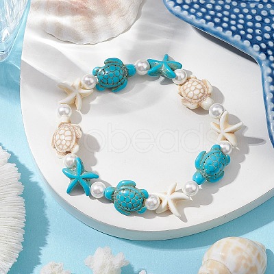 Synthetic Turquoise Beaded Stretch Bracelets for Women BJEW-JB11122-1