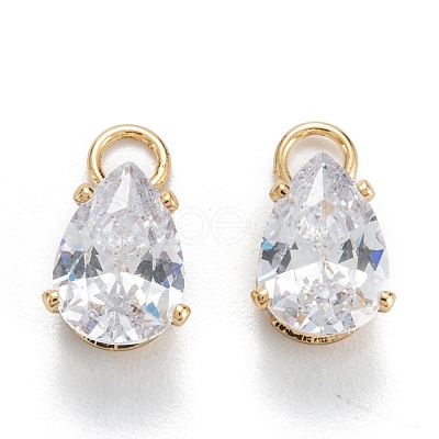 Brass Clear Cubic Zirconia Charms ZIRC-G170-13-1