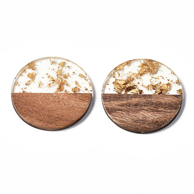 Transparent Resin & Walnut Wood Pendants RESI-T023-10-A01-1