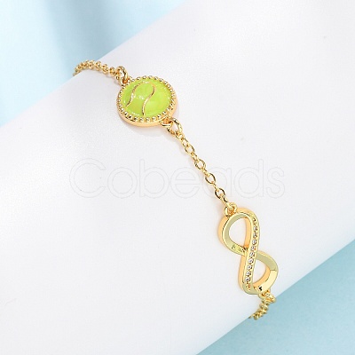 Sports Brass Micro Pave Cubic Zirconia Infinity Link Bracelets BJEW-D386-01A-G-1