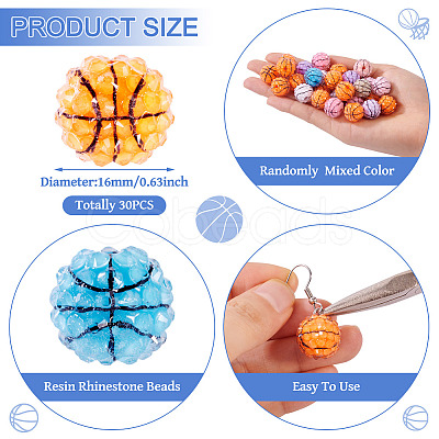 30Pcs Sport Theme Resin Rhinestone Beads RESI-TA0004-12-1