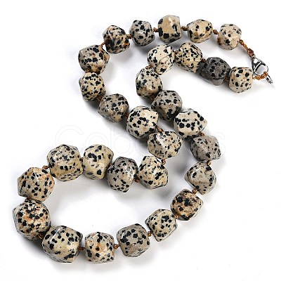 Natural Dalmatian Jasper Nuggets Beaded Necklaces for Women Men NJEW-K388-01O-1