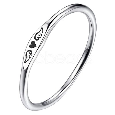 Heart Wing Pattern 304 Stainless Steel Finger Rings FS-WGA5734-01-1