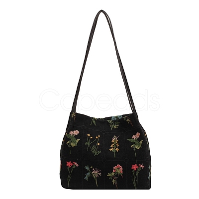 Flower Printed Polyester Women's Tote Bags PW-WG102BE-01-1