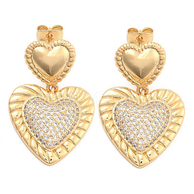 Brass Pave Clear Cubic Zirconia Stud Earrings EJEW-U005-06G-1