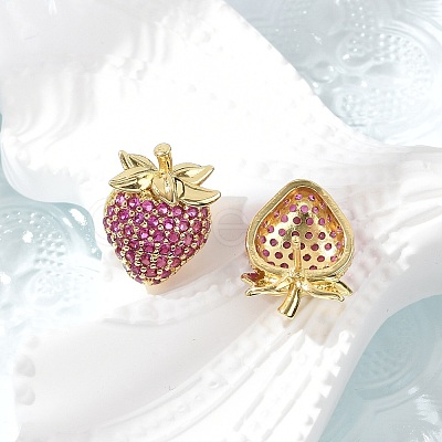 Strawberry Brass Micro Pave Cubic Zirconia Stud Earrings EJEW-M077-15G-1