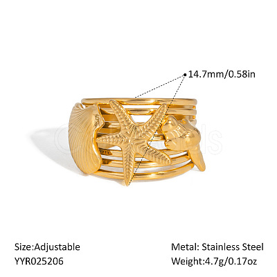 Ocean Themes Stainless Steel Adjustable Cuff Rings for Women LS-VG5206-5-1