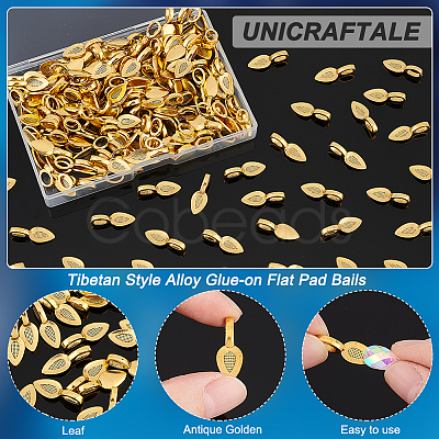 Unicraftale 200Pcs Tibetan Style Alloy Glue-on Flat Pad Bails KK-UN0001-48-1