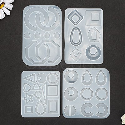 4Pcs Geometric/Teardrop/Letter Pendant & Links Silicone Molds DIY-LS0003-21-1