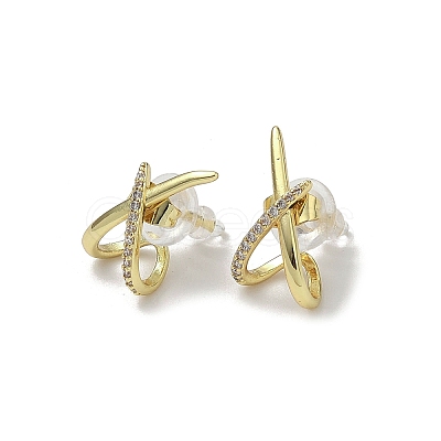 Brass Clear Cubic Zirconia Cross Stud Earrings EJEW-A134-02G-1
