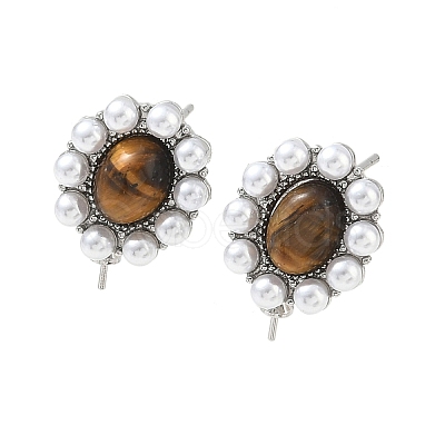 Brass and ABS Plastic Imitation Pearl Stud Earring Findings KK-C172-14A-P-1