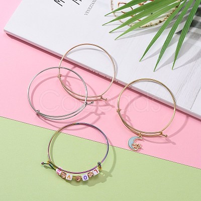 10Pcs 5 Color Adjustable Ion Plating(IP) 304 Stainless Steel Expandable Bangle Making BJEW-LS0001-01-1