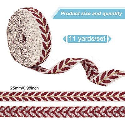 about 10.5~11 yards Ethnic Style Polycotton Jacquard Leaf Ribbons OCOR-GO0001-15A-1