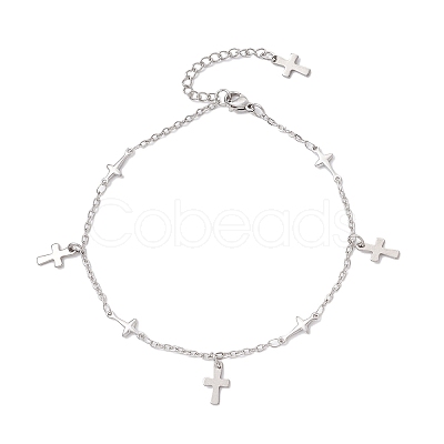 304 Stainless Steel Cross Link Chain Anklets AJEW-AN00739-01-1