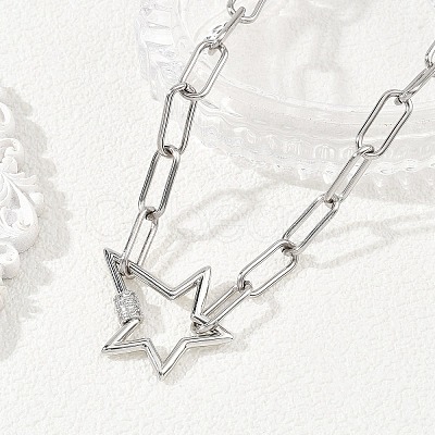 304 Stainless Steel Paperclip Chain Necklaces NJEW-JN06369-01-1