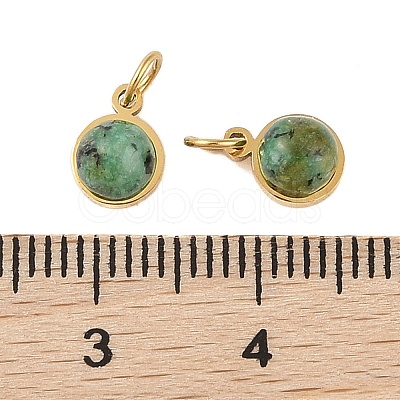 Ion Plating(IP) Natural African Turquoise(Jasper) Half Round Charms with Jump Ring STAS-A097-05G-16-1