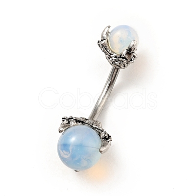 Opalite Beaded Curved Barbell AJEW-G042-04P-1