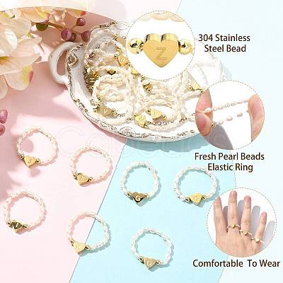 Natural Freshwater Pearl & 304 Stainless Steel Bead Finger Rings RJEW-FS00001-26-1
