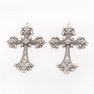 Alloy Rhinestone Cross Big Gothic Pendants X-ALRI-1475-RS-1