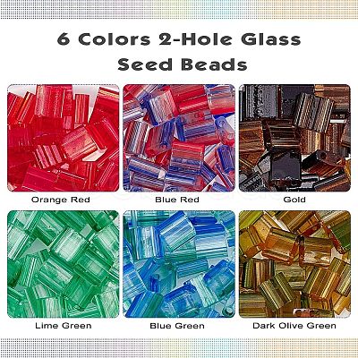 240Pcs 6 Colors 2-Hole Glass Seed Beads SEED-NB0001-24-1
