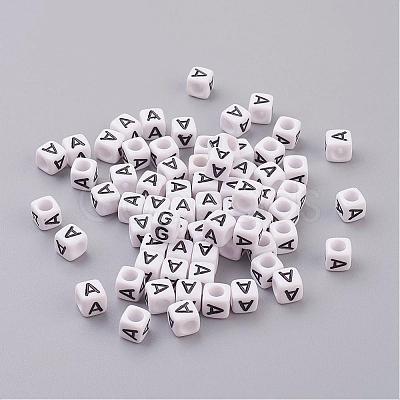 Letter A Cube Acrylic Beads X-PL37C9308-A-1